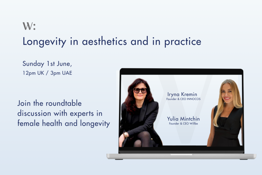 An image of 2 women in the aesthetics and longevity space on a laptop screen